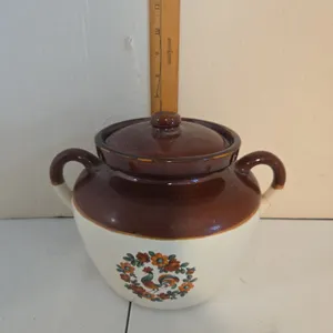 Vintage McCoy brown drip Bean pot with lid