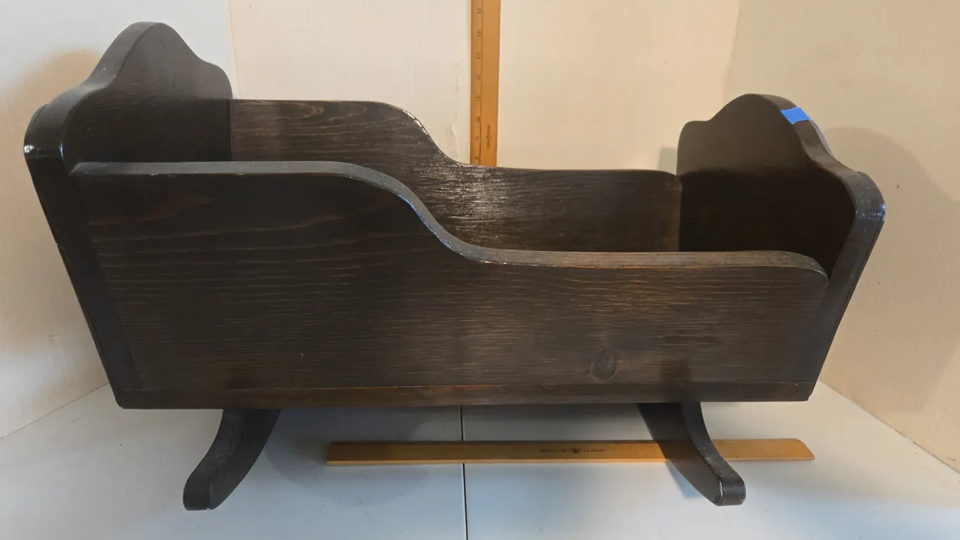Vintage babydoll wooden rocking cradle