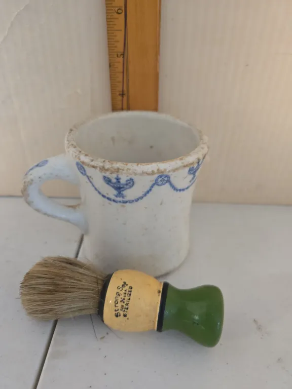Antique strongset shaving mug and brush