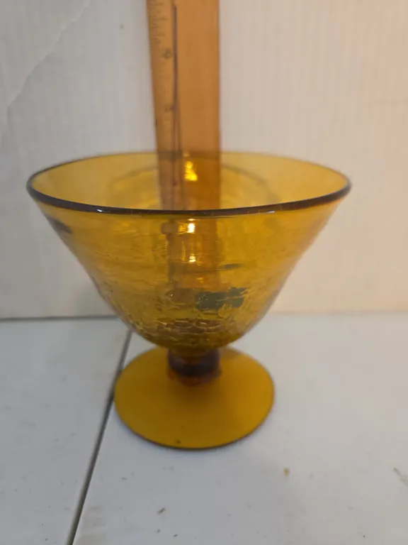 Vintage amber crackle glass sherbet bowl