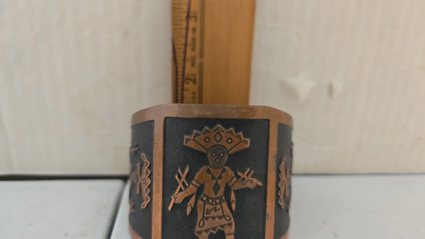 Vintage Kachina solid copper cuff bracelet