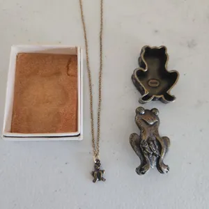 Vintage Torino Pewter frog broach necklace and earrings collection