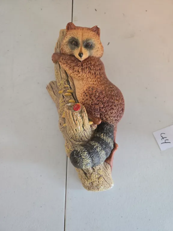 Vintage Bosson chalkware raccoon on a tree wall art