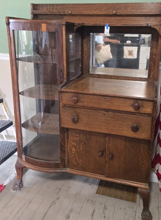 antique oak Victorian side-by-side secretary desk with a built-in china cabinet,61.5x43x18.5