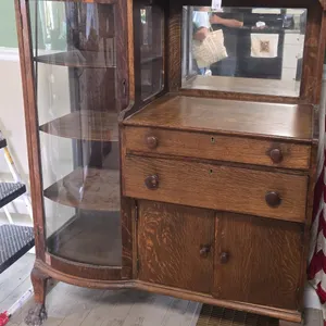 antique oak Victorian side-by-side secretary desk with a built-in china cabinet,61.5x43x18.5
