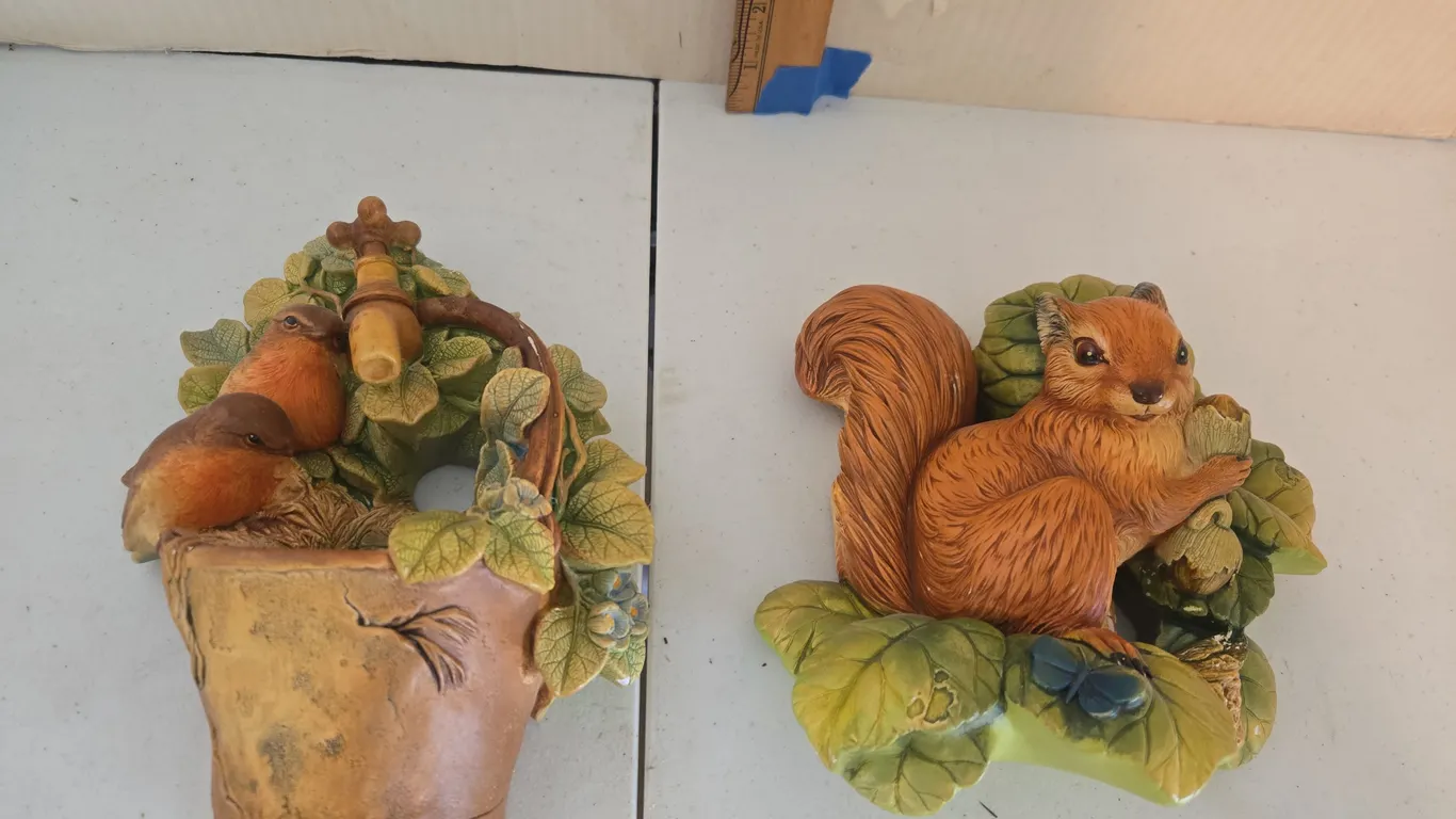 Vintage Bosson chalkware wall art squirrel and birds