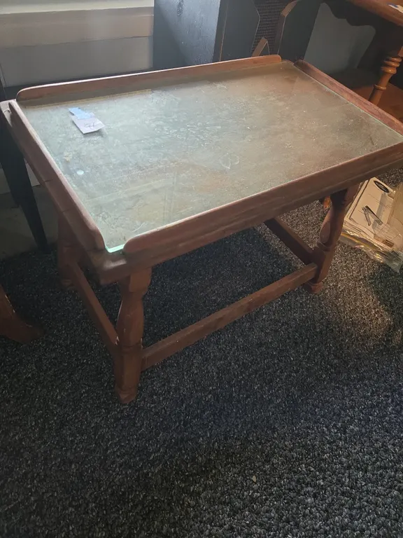 Antique oak glass top end table