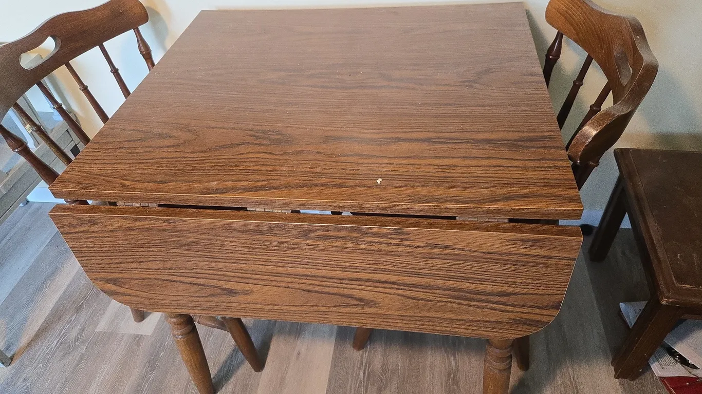 The vintage kitchen drop leaf table and chairs