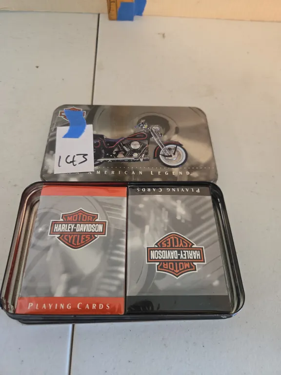 Vintage Harley-Davidson and American legend playing cards and tin, an original package