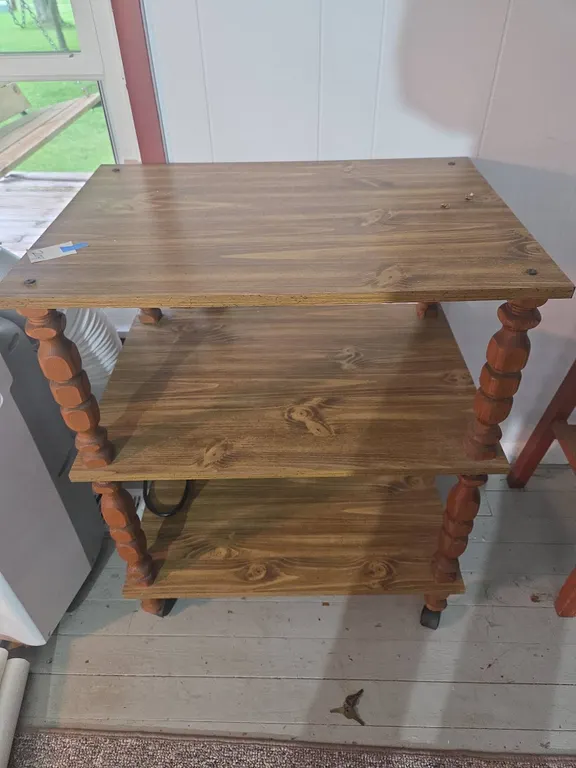 Vintage wooden rolling microwave stand