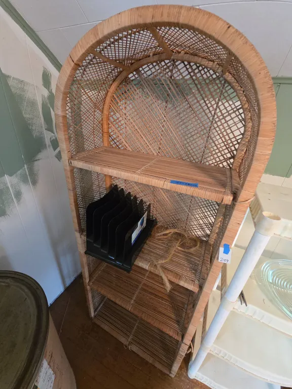 Vintage wicker and rattan style shelving unit