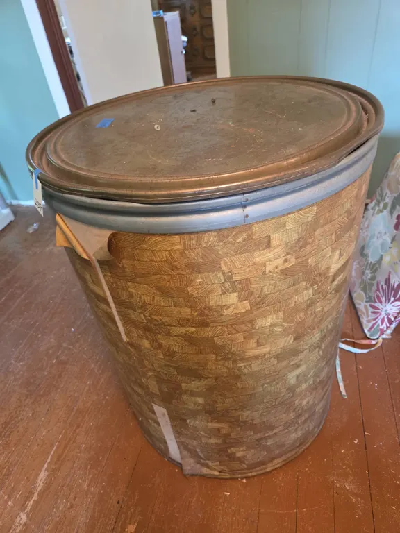 Large vintage cardboard storage barrel
