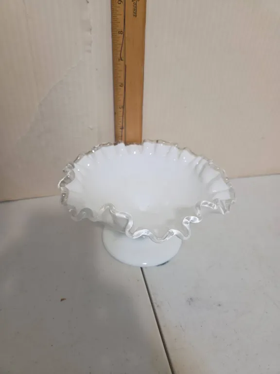 Vintage Fenton silvercrest ruffled pedestal bowl