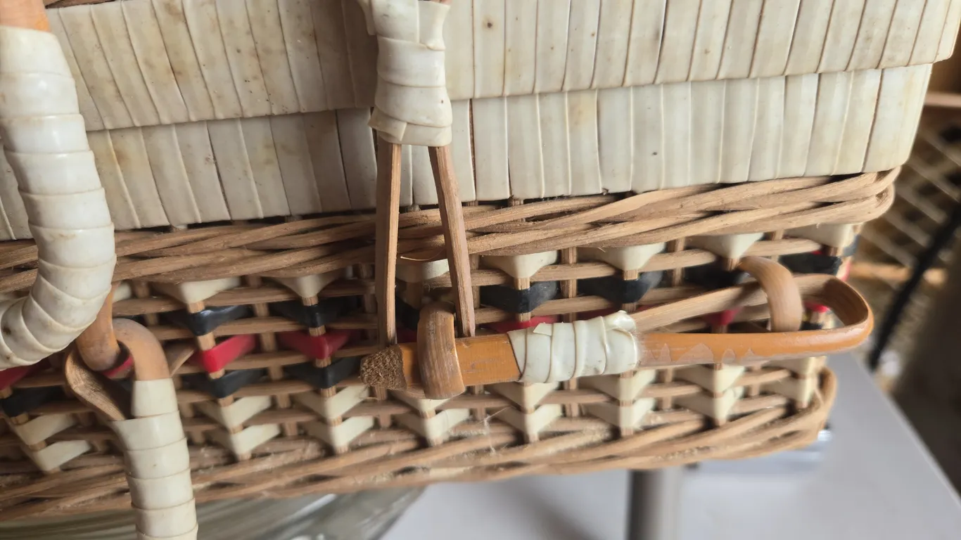 Vintage rattan made in Hong Kong 1950's picnic basket