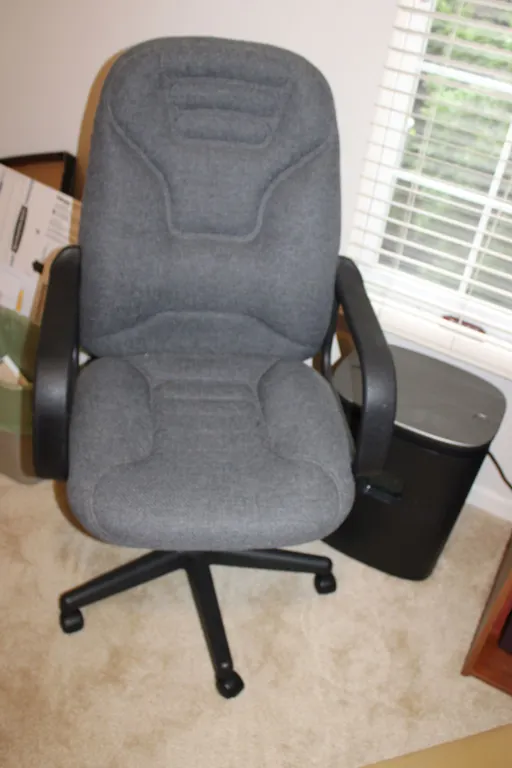 Gray Upholstered Office Chair & Paper Shredder