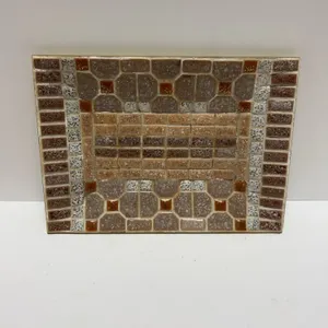 Rectangular Mosaic Tile Tray with Gold-Tone Metal Base
