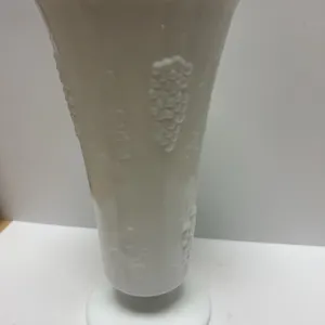 White Pressed Glass Vase with Grape Vine Relief