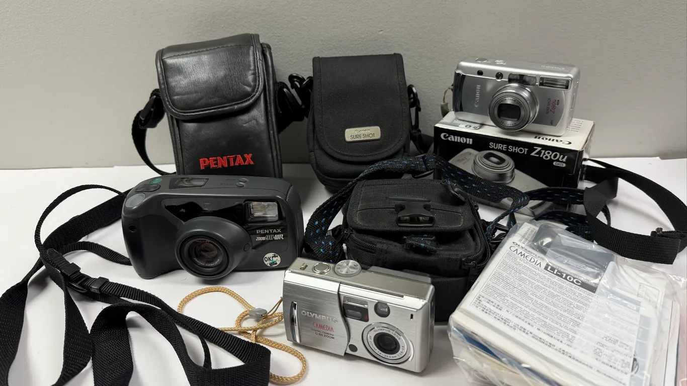 3 Cameras: Pentax, Canon Sure Shot, Olympus Camedia