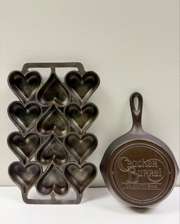 Vintage Cast Iron Heart Pan & Cracker Barrel