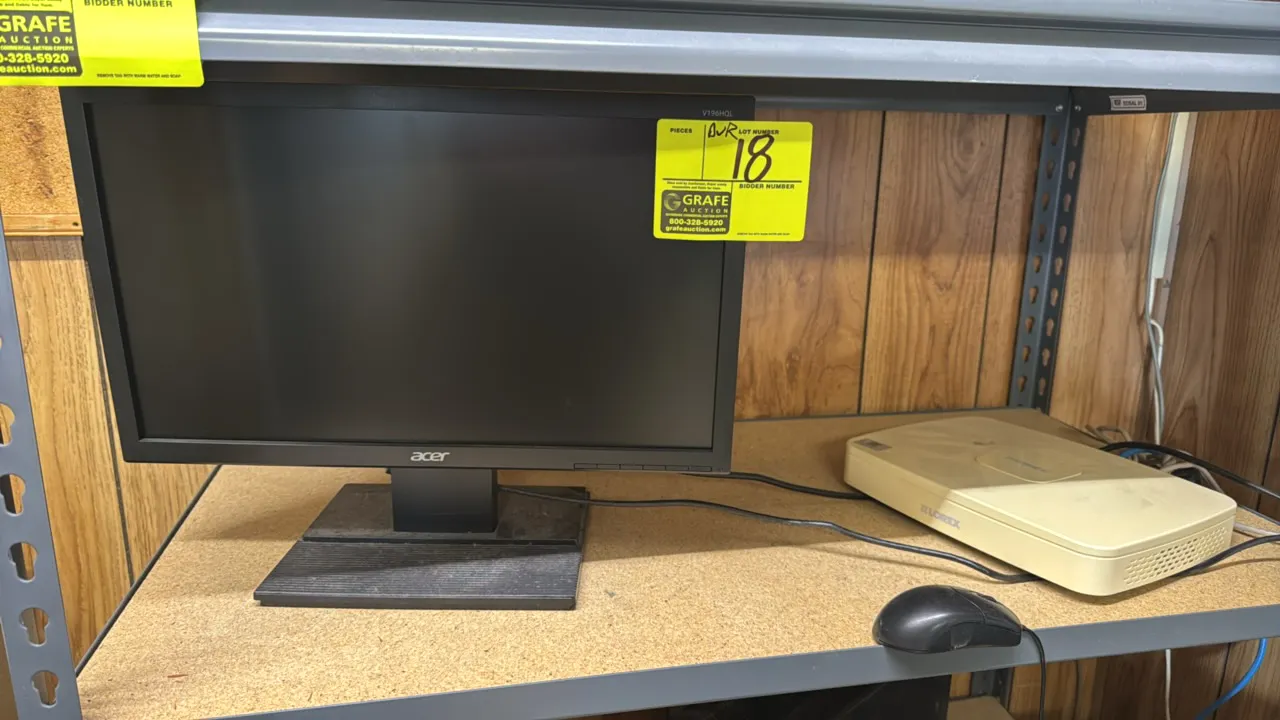 2018 Lorex NR818-N 4K 8-channel NVR security system. Includes Acer LCD monitor, Lorex bullet camera, and optical mouse. Features 8 PoE ports and 4K re