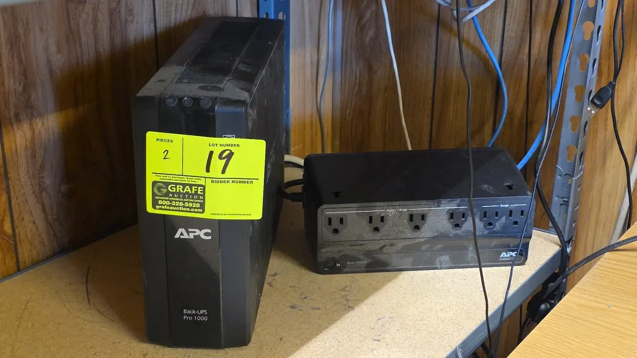 APC uninterruptible power supplies. Includes Back-UPS Pro 1000 (model BR1000G, 1000VA/600W) and Back-UPS 425 (model BE425M, 425VA/255W). Features batt