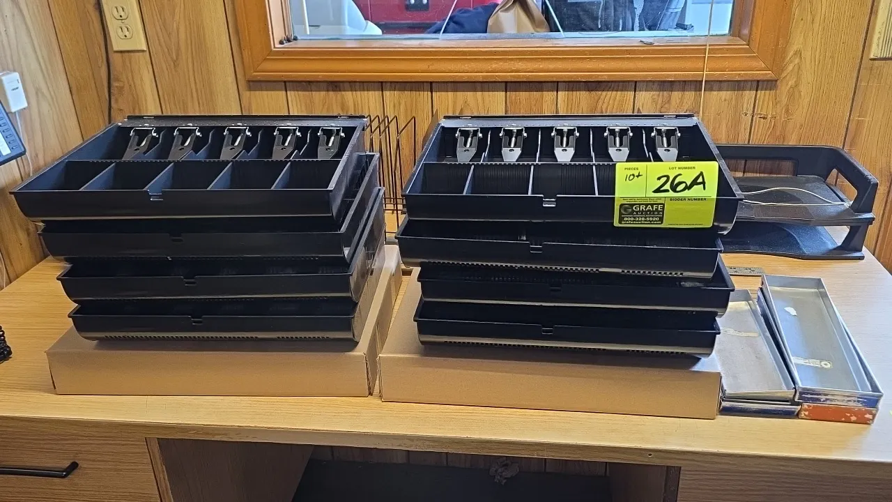 Poly cash drawer till inserts with metal coin trays. Features 5 bill compartments with spring-loaded metal clips and adjustable coin dividers. Include