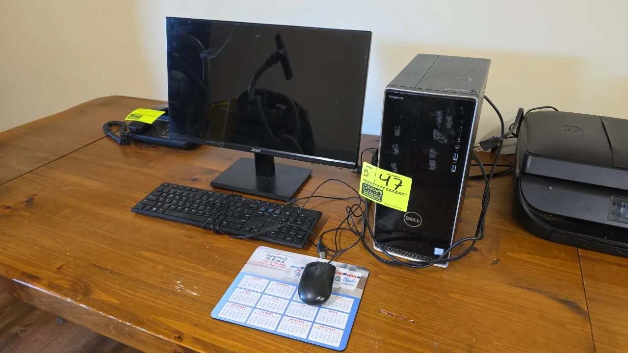 Dell Inspiron 3668 desktop computer package. Includes 23" Acer H236HL LED-backlit LCD monitor, wired keyboard, mouse, mouse pad, and power cords. Elec