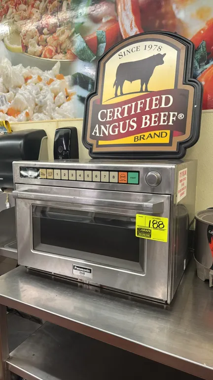 2015 Panasonic Pro II NE-2180 commercial microwave oven. Features stainless steel exterior and interior, drop-down door, programmable push-button cont