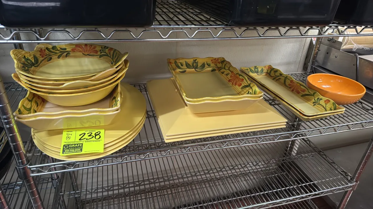 Assorted lot of (19) polymer deli display bowls and trays. Features floral-patterned serving bowls and rectangular dishes, elongated display trays, be