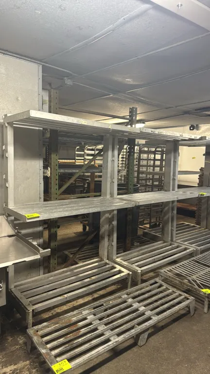 Aluminum 3-tier slatted racks. Features aluminum construction with slatted storage tiers. Dimensions: 48"W x 20"D x 72"H.