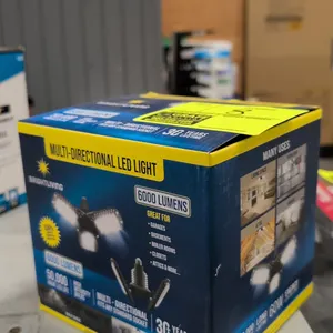 Brightliving multi-directional LED light. Features 6,000 lumens light output, adjustable multi-position panels, and standard screw base. Power: 60W.