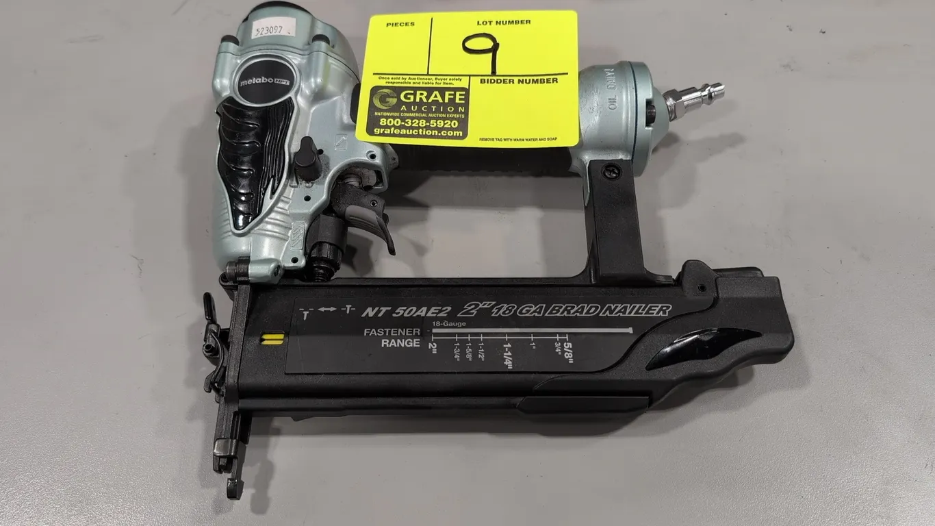 Metabo HPT NT 50AE2(S) 18-gauge brad nailer. Accepts 5/8" to 2" 18-gauge fasteners. Operating pressure: 70 to 120 PSI. Features selective actuation sw