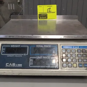 CAS S-2000 digital price computing scale. Features 30 lb capacity with 0.01 lb graduations, stainless steel platter, front and rear digital displays, 