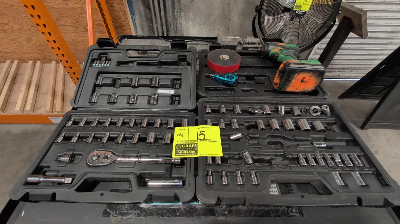 Assorted tools lot. Includes 2021 Metabo HPT WH 18DDX 18V cordless impact driver, 18V Li-ion battery, Metabo HPT battery charger, Stanley socket set w