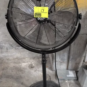 Comfort Zone CZHVP20S high-velocity pedestal fan. Features 3-speed rotary switch, 3-blade metal propeller, and adjustable tilt. 22" diameter. Electric