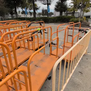 Metal platform lumber carts. Features orange tubular steel upright divider rails and heavy-duty platform deck. 54" x 30". Mounted on casters.