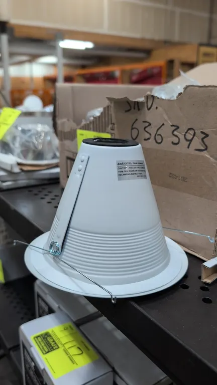 DMF Lighting D630W-AT-OR 6" recessed light baffle trims. Features white self-flanged airtight construction with torsion spring mounting. Includes cart