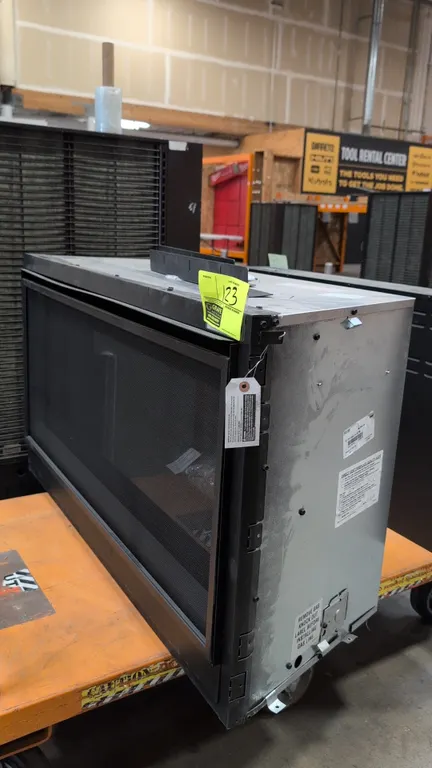 IHP DRL2045TEN direct vent linear gas fireplace. Natural gas fueled. Features front protective mesh barrier screen and internal packaged media. Dimens