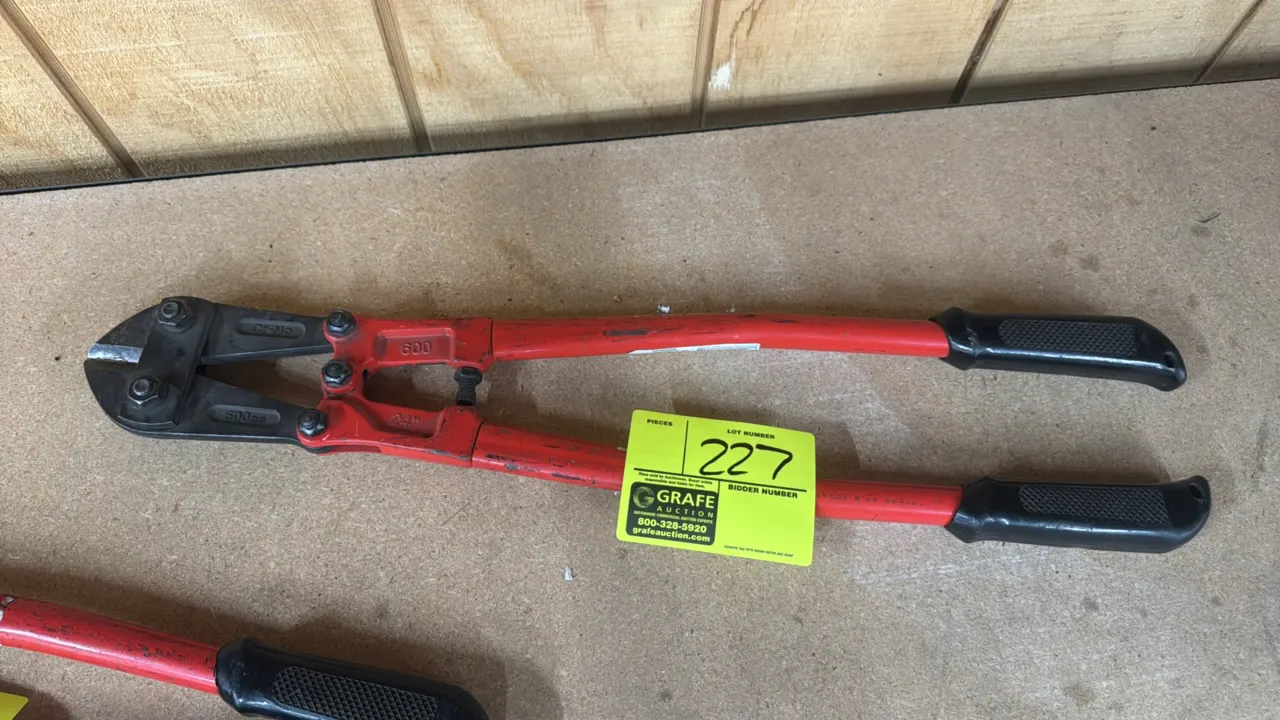 24" bolt cutters. Features chrome molybdenum (Cr-Mo) steel jaws, tubular handles, and textured ergonomic hand grips. Dimensions: 24"L.