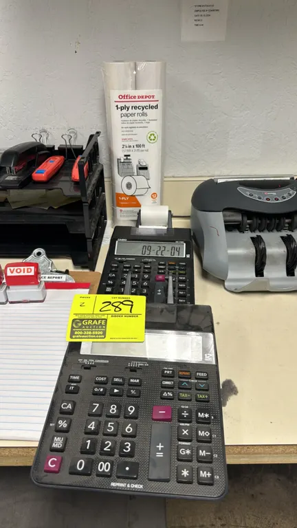 Casio HR-170RC and HR-200RC electronic printing calculators. Features 12-digit LCD displays, check and correct functions, tax calculation, and two-col