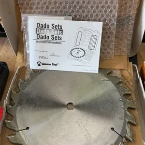 Amana Tool 651030 10" dado blade set. Features 24-tooth carbide-tipped blades, chippers, and instruction manual. 10" diameter with 5/8" bore.