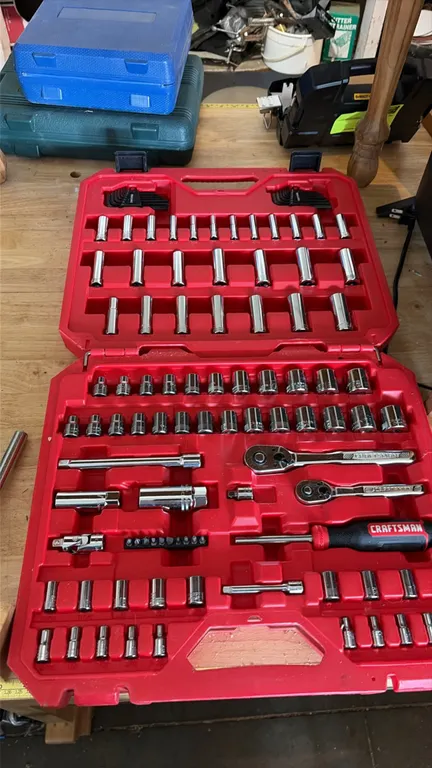 Craftsman socket and ratchet set with Milwaukee locking pliers set. Craftsman set includes ratchets, extensions, assorted shallow and deep sockets, he