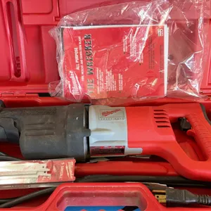 Milwaukee Orbital Super Sawzall corded reciprocating saw. Features orbital cutting action, variable-speed trigger, and rubber front boot. Includes mol