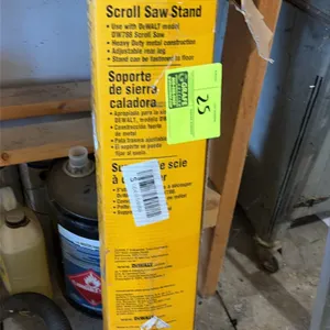 DeWalt DW7880 scroll saw stand. Designed for use with DeWalt DW788 scroll saw. Features metal construction, adjustable rear leg, and floor mounting ca