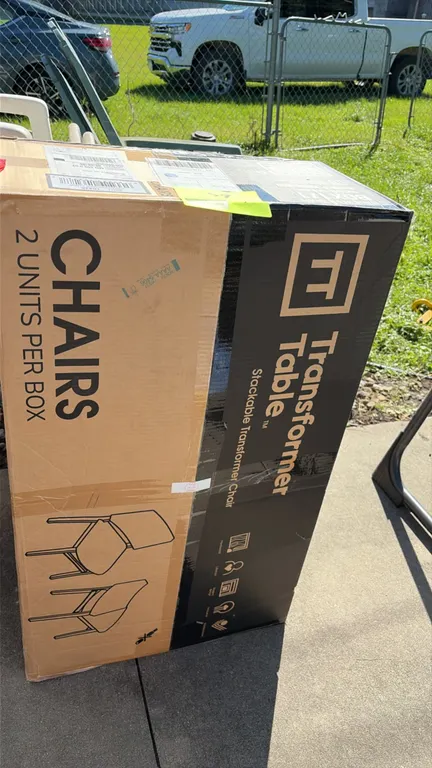 Transformer Table Stackable Transformer chairs. Includes (2) stackable chairs in original box. Features stackable design for space-saving storage.