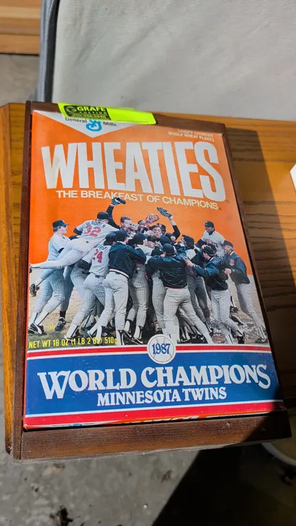 An Original 1987 Minnesota Twins Wheaties Cereal Box. (General Mills, 1987) An unopened 18 oz. box celebrating the Minnesota Twins 1987 World Series v