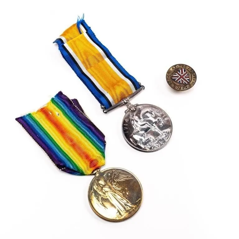 WWI CEF 38TH BN MEDAL PAIR & BADGE ARCHIVE