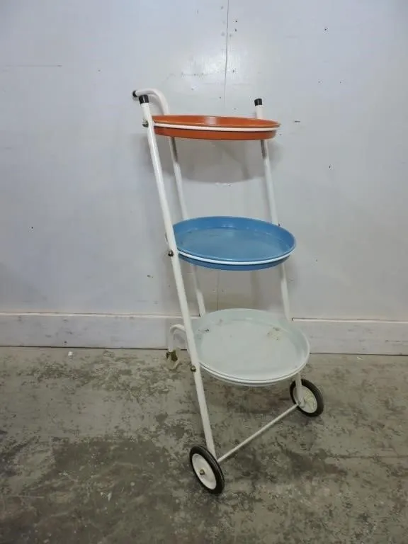 MID CENTURY 3 TIER ROLLING BAR CART
