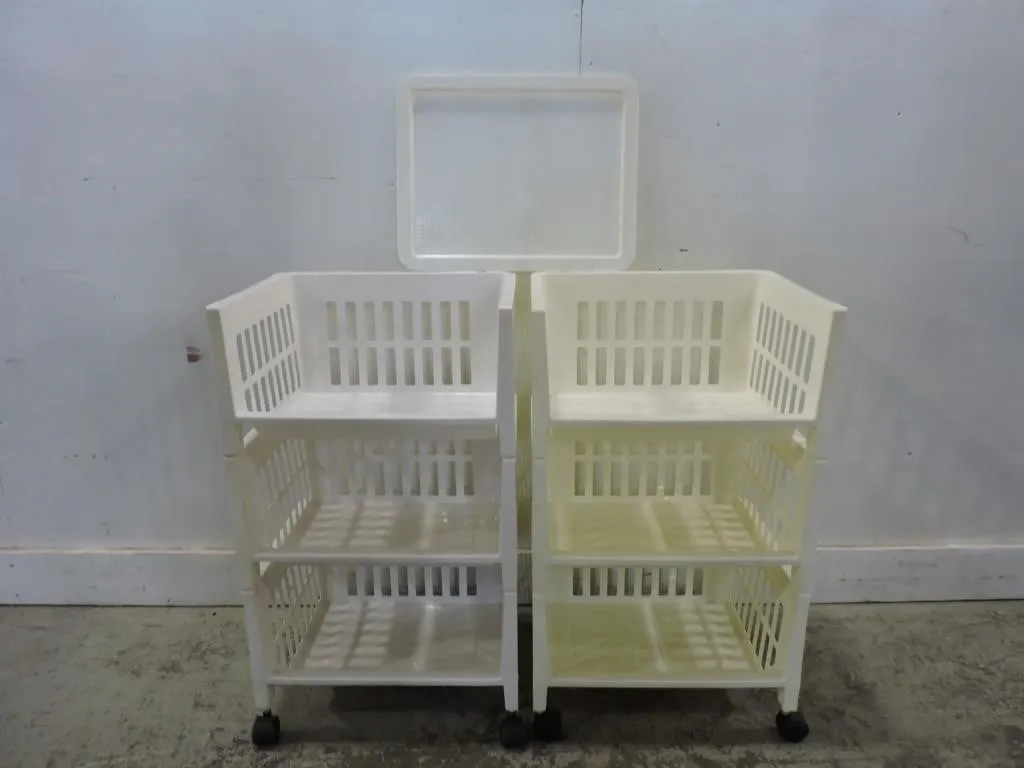 2 STACKABLE 3 TIER PLASTIC ROLLING STORAGE CARTS