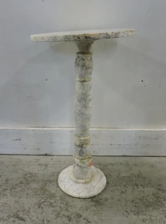 ROUND CARVED ALABASTER PEDESTAL ACCENT TABLE